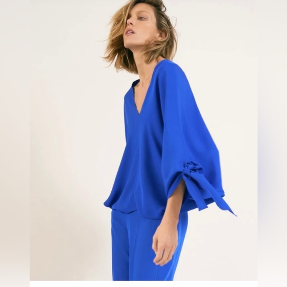 Zara Blue Flutter Sleeve Relaxed Blouse